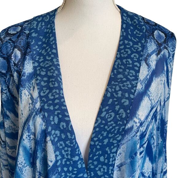 Belle by Kim Gravel Kimono Cardigan Size XL Blue Sheer Chiffon Coverup Beach - Picture 2 of 7
